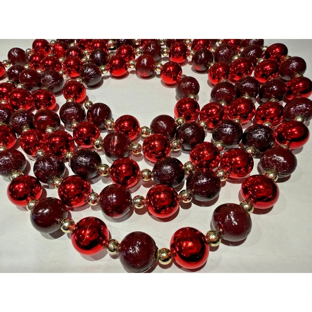 RARE! Vtg 9 Ft Red Burgundy Bead Garland Glass Resin Christmas Valentine Decor